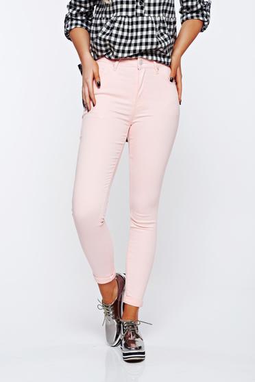 Vezi oferte>>Blugi roz deschis casual skinny din bumbac cu talie inalta •