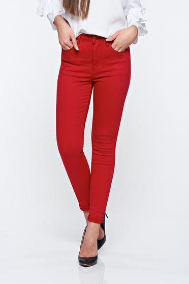 Vezi oferte>>Blugi rosii casual din bumbac cu talie inalta