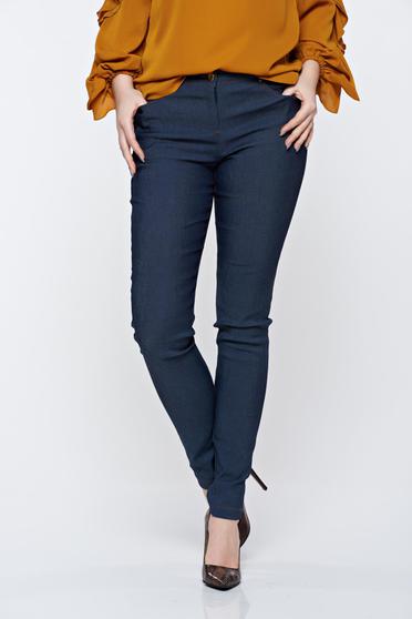 Vezi oferte>>Blugi PrettyGirl albastri cu talie medie din bumbac usor elastic cu buzunare